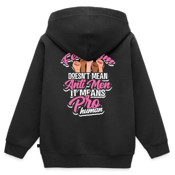 Feministin - Kinder Premium Organic Zip Hoodie - Schwarz - Hinten - AI Model Kid Male (0cm)