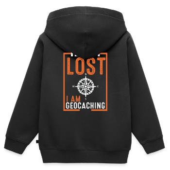 Géocache - Sweat Premium à capuche zippé enfant bio - noir - Dos - AI Model Kid Male (0cm)