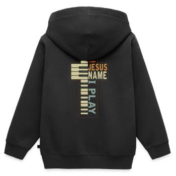 Jésus musique piano, croyant musicien chrétien - Sweat Premium à capuche zippé enfant bio - noir - Dos - AI Model Kid Male (0cm)