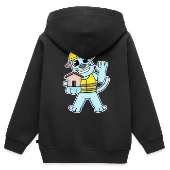 Cadeau de construction de maison de chat constructeur - Sweat Premium à capuche zippé enfant bio - noir - Dos - AI Model Kid Male (0cm)
