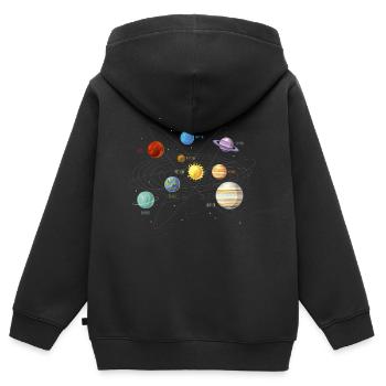 Système solaire avec toutes les planètes, orbites - Sweat Premium à capuche zippé enfant bio - noir - Dos - AI Model Kid Male (0cm)