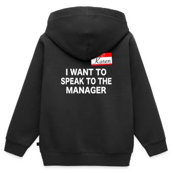 Karen Hallo, mein Name ist Karen. Halloween Kostüm - Kinder Premium Organic Zip Hoodie - Schwarz - Hinten - AI Model Kid Male (0cm)