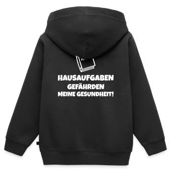 Hausaufgaben gefährden meine Gesundheit - Kinder Premium Organic Zip Hoodie - Schwarz - Hinten - AI Model Kid Male (0cm)