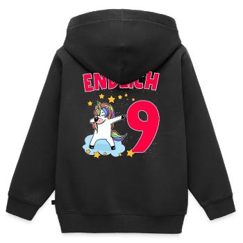 Endlich 9 - Kinder Premium Organic Zip Hoodie - Schwarz - Hinten - AI Model Kid Male (0cm)