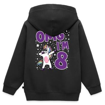 OMG JE SUIS 8 - Sweat Premium à capuche zippé enfant bio - noir - Dos - AI Model Kid Male (0cm)