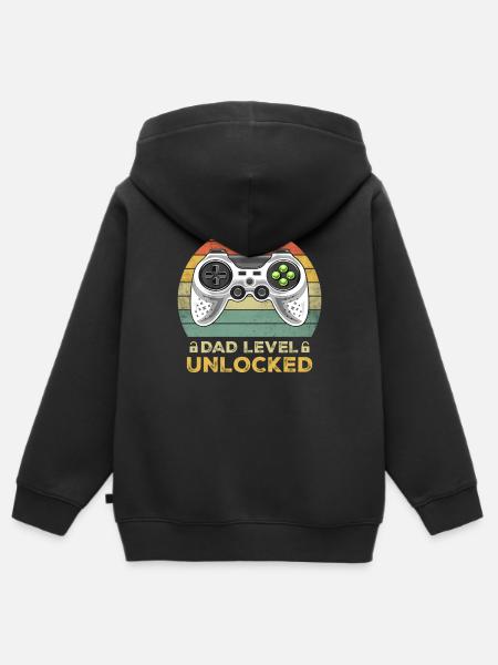 Dad Level Unlocked Pregnancy Announcement Gift - Hoodie Premium med dragkedja barn ekologisk - svart