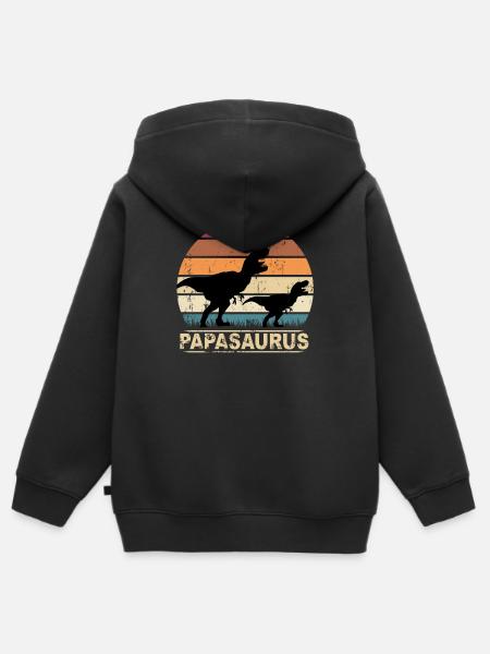 Papa Dino Vatertag Retro Papasaurus Geschenk - Hoodie Premium med dragkedja barn ekologisk - svart