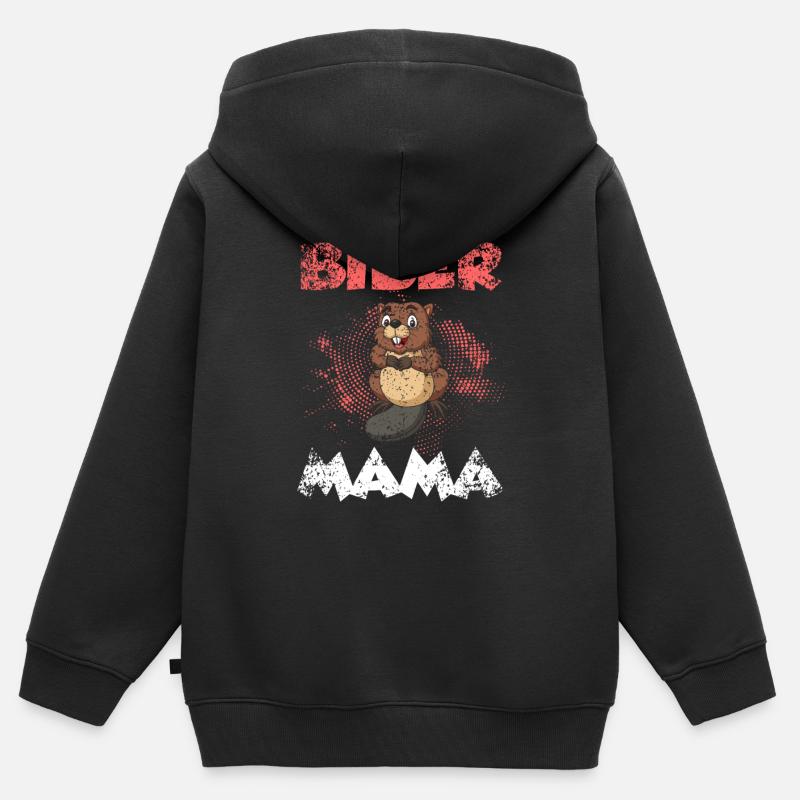 Biber Mama Mutter Muttertag Nagetier Geschenk - Kinder Premium Organic Zip Hoodie - Schwarz
