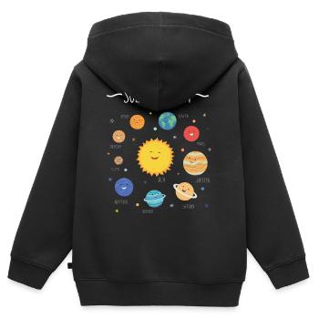 Système solaire avec toutes les planètes, orbites - Sweat Premium à capuche zippé enfant bio - noir - Dos - AI Model Kid Male (0cm)