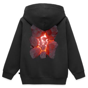 Effet 3D volcan lave rougeoyante - Sweat Premium à capuche zippé enfant bio - noir - Dos - AI Model Kid Male (0cm)