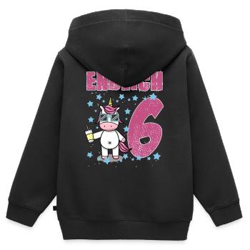 Endlich 6 - Kinder Premium Organic Zip Hoodie - Schwarz - Hinten - AI Model Kid Male (0cm)