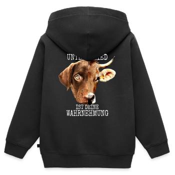 Der Unterschied Ist Deine Wahrnehmung Vegan Hund - Kinder Premium Organic Zip Hoodie - Schwarz - Hinten - AI Model Kid Male (0cm)