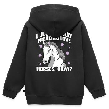 Équitation les amateurs de cheval dressage équitation galop selle - Sweat Premium à capuche zippé enfant bio - noir - Dos - AI Model Kid Male (0cm)