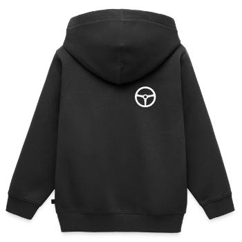 Le volant - Sweat Premium à capuche zippé enfant bio - noir - Dos - AI Model Kid Male (0cm)