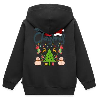 Frohe Weihnachten, Frohe Weihnachten, Frohe Weihnachten - Kinder Premium Organic Zip Hoodie - Schwarz - Hinten - AI Model Kid Male (0cm)