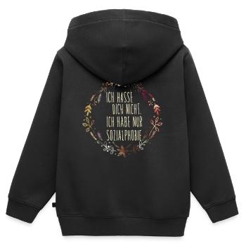 Je ne vous hais pas. Je n'ai qu'une phobie sociale. - Sweat Premium à capuche zippé enfant bio - noir - Dos - AI Model Kid Male (0cm)