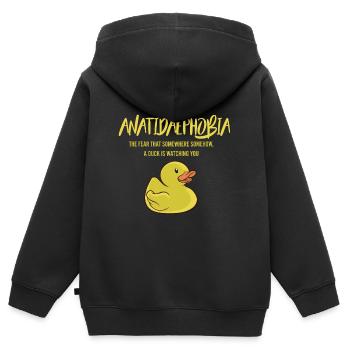 Anatidaephobia - Angst vor Enten - Kinder Premium Organic Zip Hoodie - Schwarz - Hinten - AI Model Kid Male (0cm)