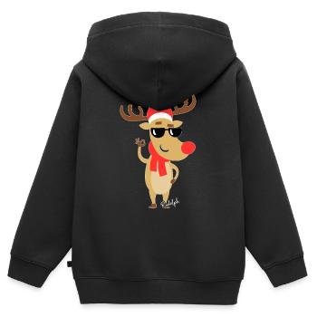Rudolf le renne - Rudolph le renne - Sweat Premium à capuche zippé enfant bio - noir - Dos - AI Model Kid Male (0cm)