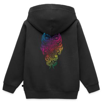 Eule und Uhu der einen anstarrt - Kinder Premium Organic Zip Hoodie - Schwarz - Hinten - AI Model Kid Male (0cm)