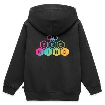 Soyez enfant, convivialité, diversité, humanité - Sweat Premium à capuche zippé enfant bio - noir - Dos - AI Model Kid Male (0cm)