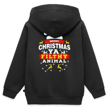 Père Noël, Père Noël, Père Noël, Père Noël, Père Noël - Sweat Premium à capuche zippé enfant bio - noir - Dos - AI Model Kid Male (0cm)