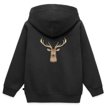 Hirsch Waldtier Hirschgeweih Jäger - Kinder Premium Organic Zip Hoodie - Schwarz - Hinten - AI Model Kid Male (0cm)