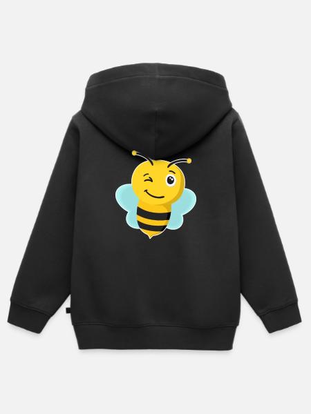 Abeja, abeja melífera, abeja silvestre, imagen divertida de la abeja - Sudadera Premium con capucha y cremallera infantil orgánica - negro