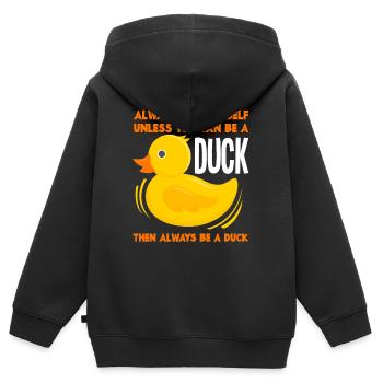Ente Sei immer du selbst - Kinder Premium Organic Zip Hoodie - Schwarz - Hinten - AI Model Kid Male (0cm)