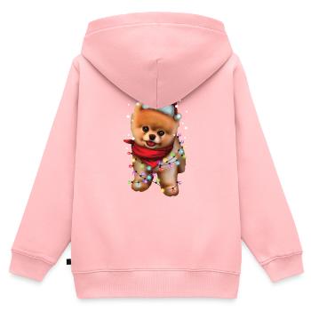 Chien de Poméranie de Noël - chiot mignon de Noël de Santa - Sweat Premium à capuche zippé enfant bio - rose - Dos - AI Model Kid Female (0cm)