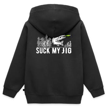 Brochet Drôle Dire Suck My Jig Predator Angler - Sweat Premium à capuche zippé enfant bio - noir - Dos - AI Model Kid Male (0cm)