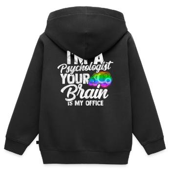 Psychologue thérapeute cerveau psyché Freud - Sweat Premium à capuche zippé enfant bio - noir - Dos - AI Model Kid Male (0cm)