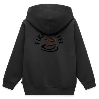 Kaffee, Kaffee, Kaffee, Kaffee, Kaffee, lustig - Kinder Premium Organic Zip Hoodie - Schwarz - Hinten - AI Model Kid Male (0cm)