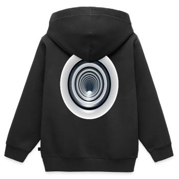 Effet vortex 3D avec tourbillon / effet tourbillon 3D - Sweat Premium à capuche zippé enfant bio - noir - Dos - AI Model Kid Male (0cm)