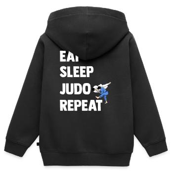 Judo - Sweat Premium à capuche zippé enfant bio - noir - Dos - AI Model Kid Male (0cm)