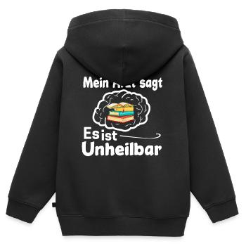 Buch - Kinder Premium Organic Zip Hoodie - Schwarz - Hinten - AI Model Kid Male (0cm)