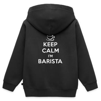 Café barista Cappuccino - Sweat Premium à capuche zippé enfant bio - noir - Dos - AI Model Kid Male (0cm)