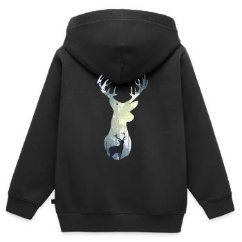 Hirsch Geweih Wald Reh Rotwild Rentier - Kinder Premium Organic Zip Hoodie - Schwarz - Hinten - AI Model Kid Male (0cm)