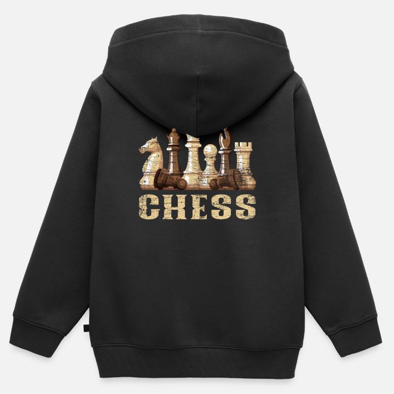 Jeu d'échecs - Sweat Premium à capuche zippé enfant bio - noir