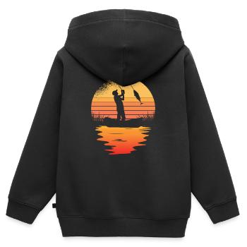 Pêche pêcheur canne à pêche idée cadeau pêcheur - Sweat Premium à capuche zippé enfant bio - noir - Dos - AI Model Kid Male (0cm)
