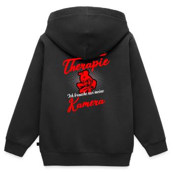 Photographe Thérapie Photographier Prendre des photos - Sweat Premium à capuche zippé enfant bio - noir - Dos - AI Model Kid Male (0cm)
