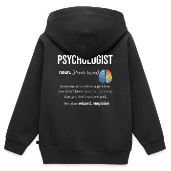 Psychologue thérapeute cerveau psyché Freud - Sweat Premium à capuche zippé enfant bio - noir - Dos - AI Model Kid Male (0cm)