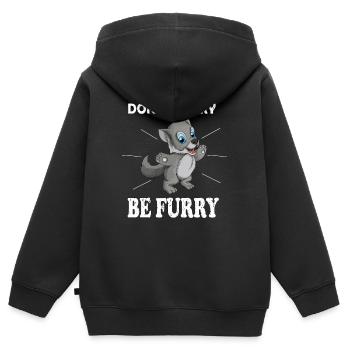 Doux loup disant Ne t'inquiète pas, soit Furry Fox - Sweat Premium à capuche zippé enfant bio - noir - Dos - AI Model Kid Male (0cm)