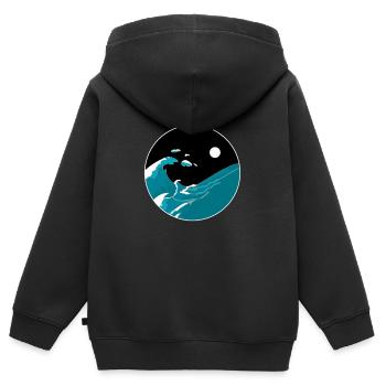 Vagues Yin Yang Lune Nuit Ocean Harmony Beach Cadeau - Sweat Premium à capuche zippé enfant bio - noir - Dos - AI Model Kid Male (0cm)