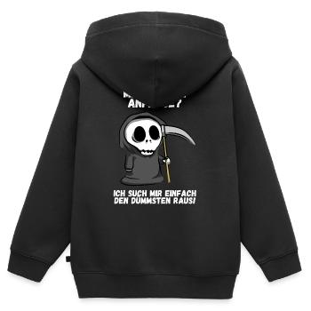 Dumm dümmer am dümmsten Tod Reaper Spruch Geschenk - Kinder Premium Organic Zip Hoodie - Schwarz - Hinten - AI Model Kid Male (0cm)