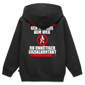 GEH MIR AUS DEM WEG DU UNNÖTIGER SOZIALKONTAKT - Kinder Premium Organic Zip Hoodie - Schwarz - Hinten - AI Model Kid Male (0cm)