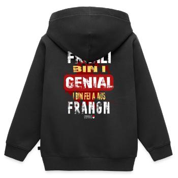 Fraali bin i genial i bin fei a aus Frangn Spruch - Kinder Premium Organic Zip Hoodie - Schwarz - Hinten - AI Model Kid Male (0cm)