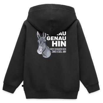 Witziger Spruch mit Esel fürs Veräppeln mit Ironie - Kinder Premium Organic Zip Hoodie - Schwarz - Hinten - AI Model Kid Male (0cm)