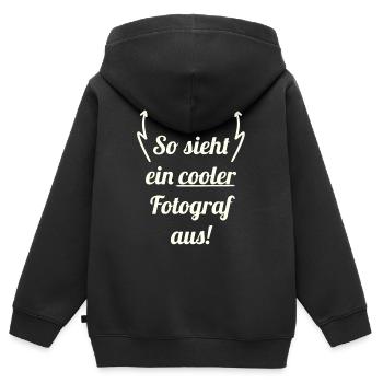 Fotograf - Kinder Premium Organic Zip Hoodie - Schwarz - Hinten - AI Model Kid Male (0cm)