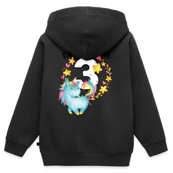 Geburtstag 3 Jahre Junge Mädchen Zahl Drei Einhorn - Kinder Premium Organic Zip Hoodie - Schwarz - Hinten - AI Model Kid Male (0cm)