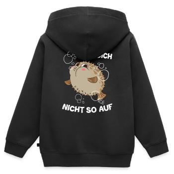 Blas Dich Nicht So Auf Lustiger Kugelfisch Spruch - Kinder Premium Organic Zip Hoodie - Schwarz - Hinten - AI Model Kid Male (0cm)